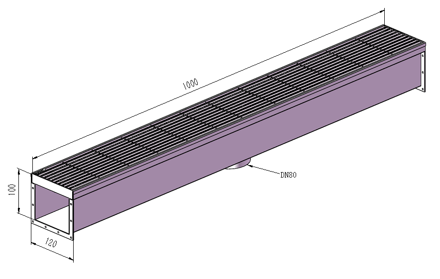 120mm Swimming Pool Anti-Slip Grate & Channel L1000mm with Outlet CLC-1000120-80SSYC