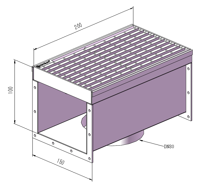 150mm Dimple Grate & Channel L200mm with Outlet CLC-200150-80SSDC