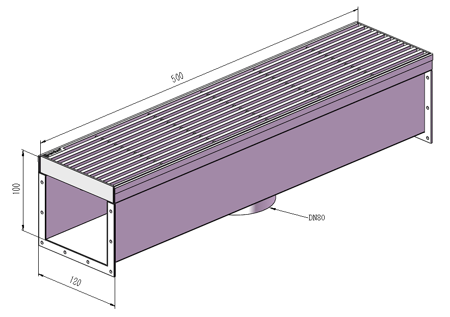 120mm Wedge Wire Heelsafe Linear Grate & Channel L500mm with Outlet CLC-500120-80SSTC