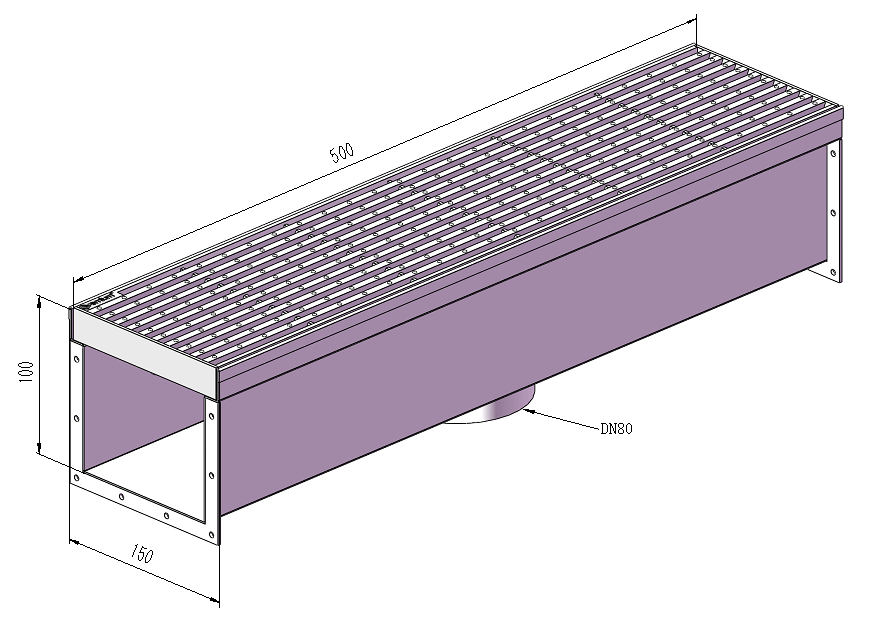 150mm Dimple Grate & Channel L500mm with Outlet CLC-500150-80SSDC