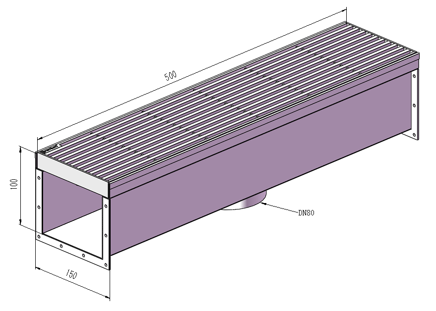 150mm Wedge Wire Heelsafe Linear Grate & Channel L500mm with Outlet CLC-500150-80SSTC